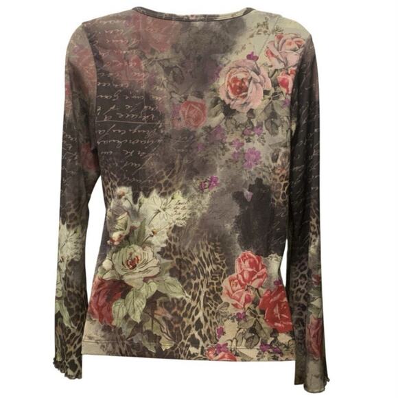 Vintage Xcit USA Floral Top Flare Sleeve Y2K Whimsy Fairy Grunge Womens Petite M - Picture 2 of 10